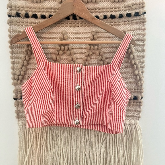 Maeve Anthropologie Red & White Striped Button-Up Crop Top - Picture 1 of 7
